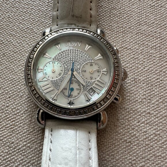 JBW JB-6210L-Q Victory White Leather Diamond Chronograph Women's Watch - Picture 1 of 7